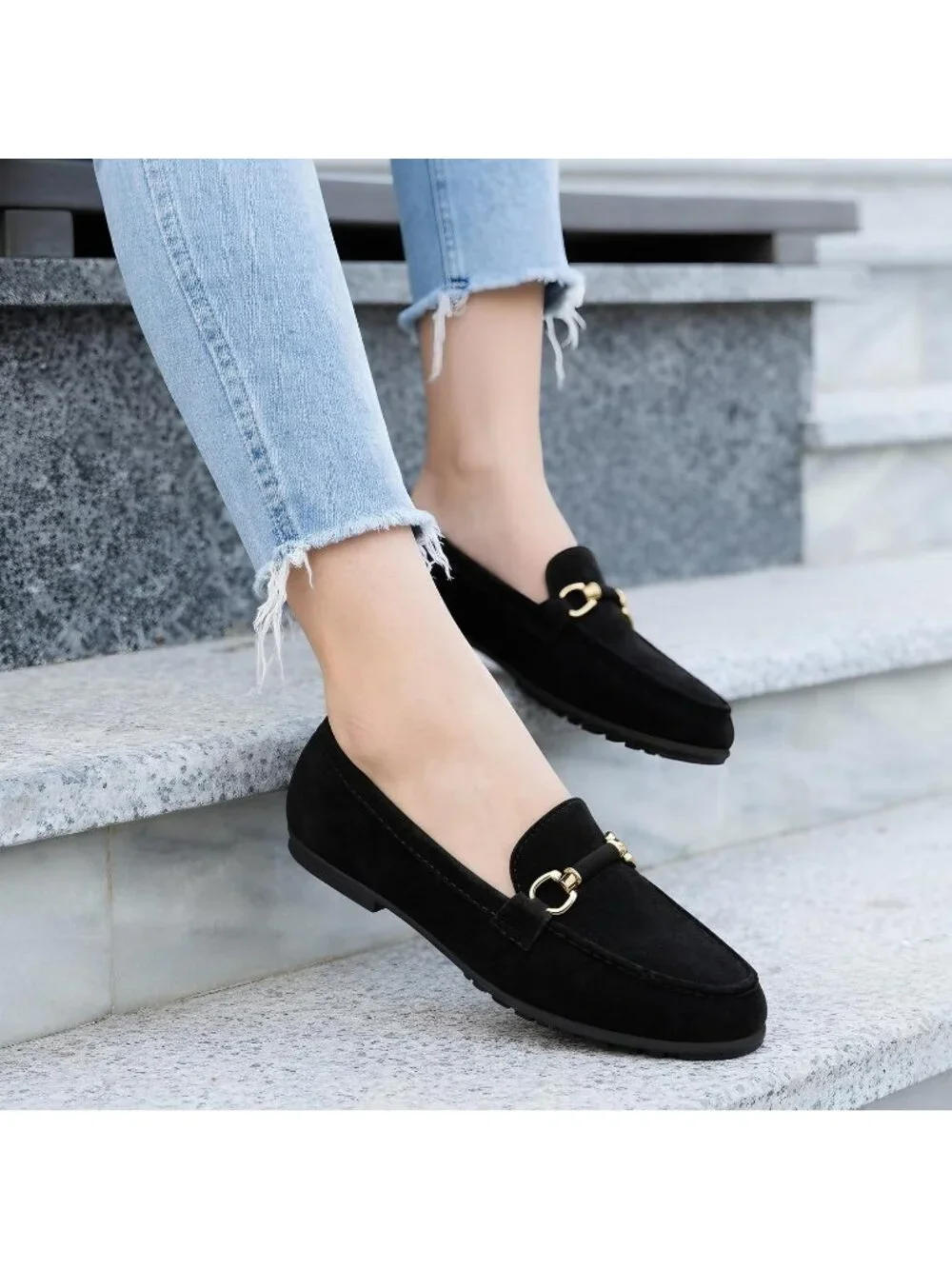 Women's Black Faux Leather Comfortable Casual Moccasins Flexible Flats Shoes